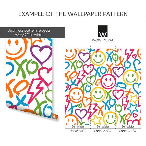 Colorful Smile Graffiti Wallpaper W171 - CostaCover-Peel and stick Removable Wallpaper-abstract wallpaper-accent wallpaper-adhesive wallpaper