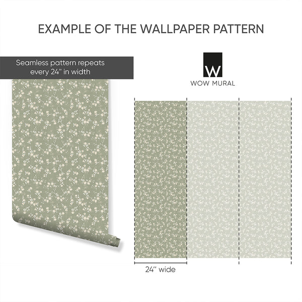 Sage Green Floral Wallpaper's soft contrast and fine line work create a cozy backdrop for bedrooms or nurseries. The eco-friendly materials and removable option make it a practical choice for temporary interior design solutions.
