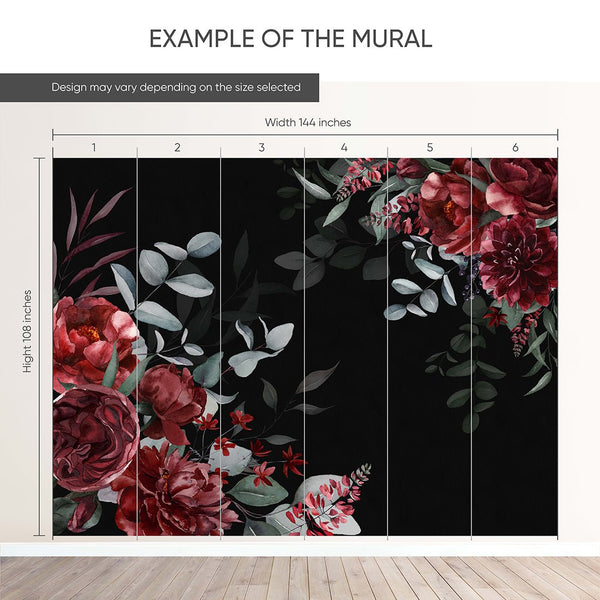 Dark Burgundy Flowers Bouquet Wall Mural SM031 - CostaCover - Peel and stick Removable Wallpaper - accent wallpaper - adhesive wallpaper - bathroom wallpaper