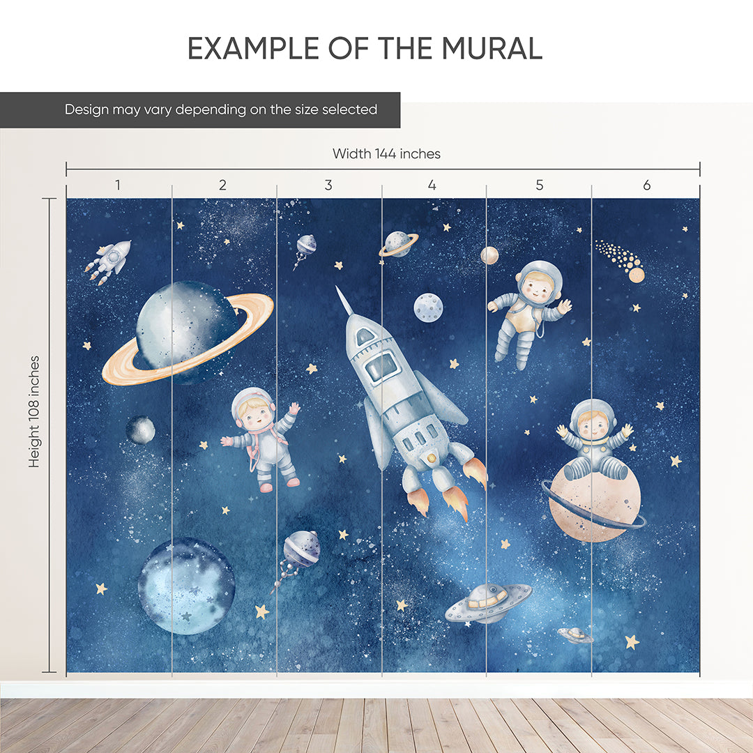 Dark Blue Astronauts & Spaceship Wall Mural SM083