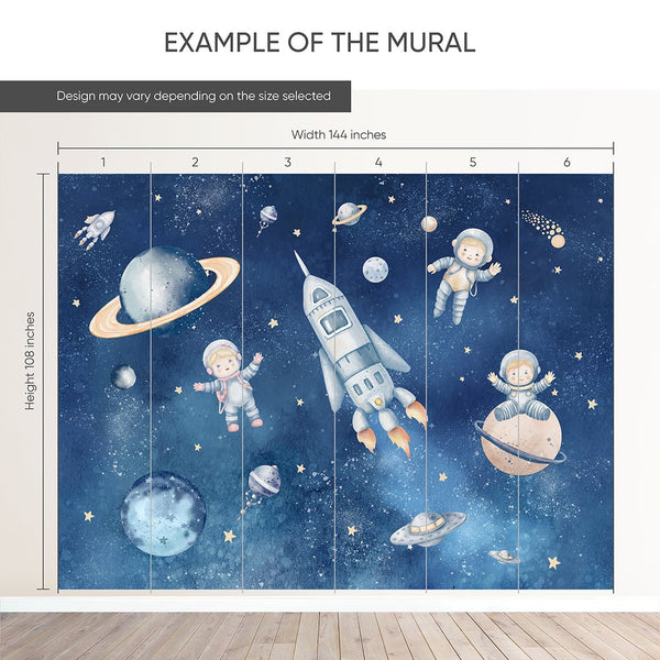 Dark Blue Astronauts & Spaceship Wall Mural SM083 - CostaCover - Peel and stick Removable Wallpaper - accent wallpaper - adhesive wallpaper - bathroom wallpaper