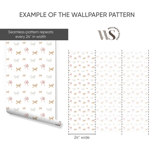 Beige Gray Ribbon Bow Wallpaper S111