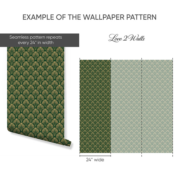 Emerald Green Botanical Art Deco Wallpaper L020