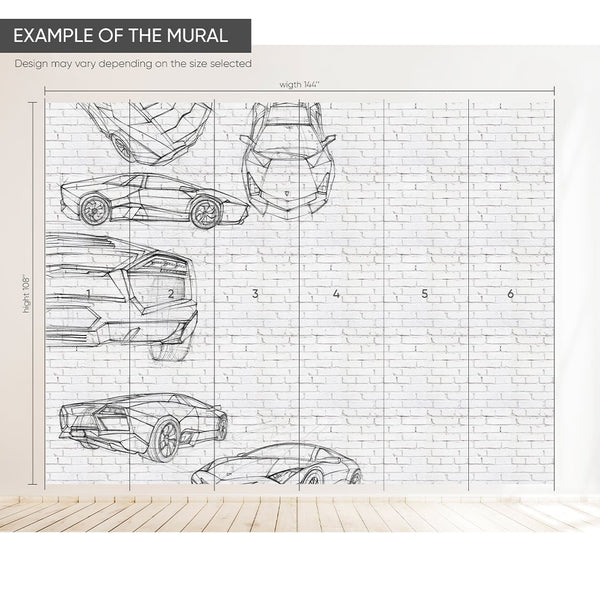 Car Sketch Art Wall Mural CCM191 - CostaCover - Peel and stick Removable Wallpaper - Abstract - abstract mural - abstract paint