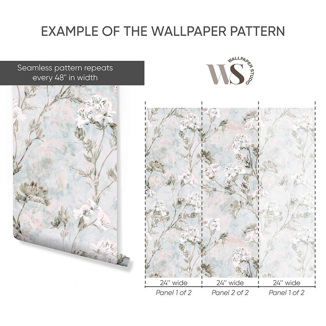 Blue Vintage Flowers Bouquet Wallpaper S075
