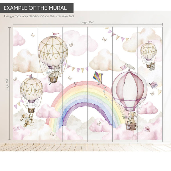 Rainbow & Hot Air Balloons Wall Mural WM065 - CostaCover - Peel and stick Removable Wallpaper - accent wallpaper - adhesive wallpaper - air balloon