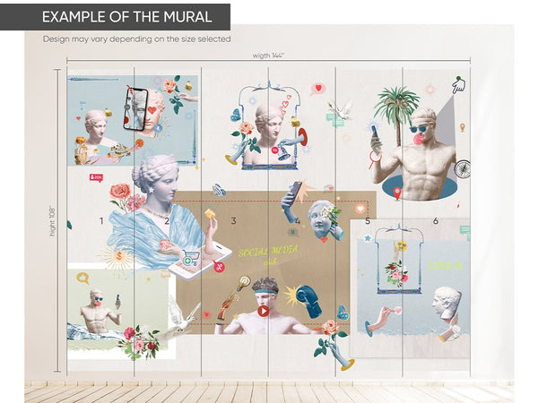 Social Media with Greek Statues Wall Mural CCM153 - CostaCover - Peel and stick Removable Wallpaper - Abstract - abstract mural - abstract wallpaper