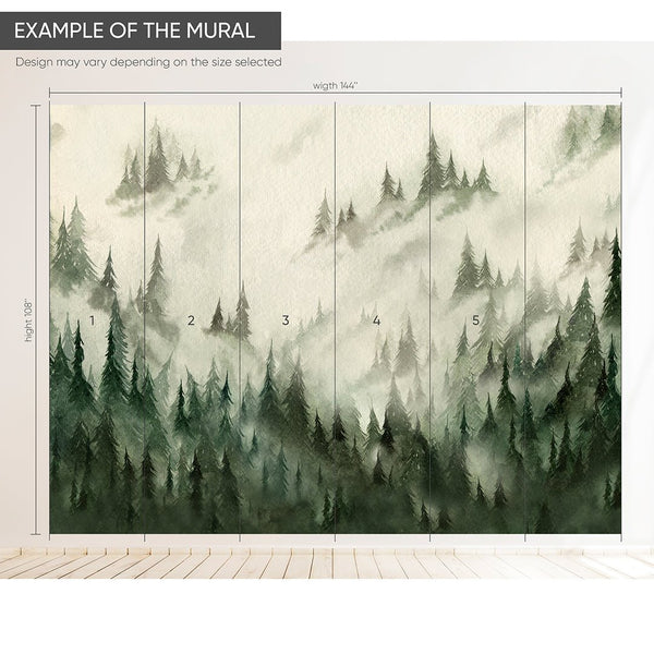 Watercolor Foggy Forest Wall Mural WM035 - CostaCover - Peel and stick Removable Wallpaper - accent wallpaper - adhesive wallpaper - baby bedroom