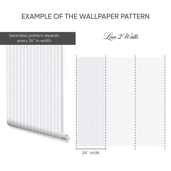 Blue Floral Stripe Wallpaper L129
