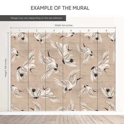 Flying Beige Japanese Cranes Wall Mural WM117