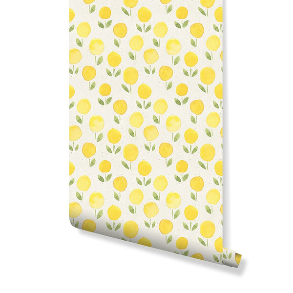 Watercolor Yellow Marigold Wallpaper CC152 - CostaCover - Peel and stick Removable Wallpaper - adhesive wallpaper - Backsplash panels - bathroom wallpaper