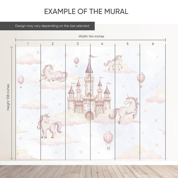 Airy Kingdom & Unicorns Wall Mural AM135 - CostaCover-Peel and stick Removable Wallpaper-accent wallpaper-adhesive wallpaper-baby bedroom