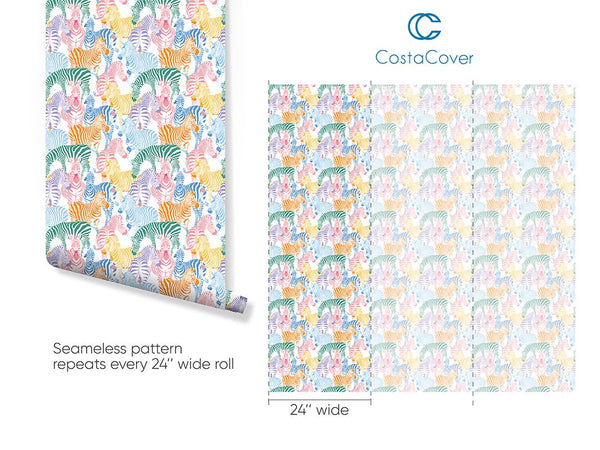 Colorful Zebra Wallpaper CC291 - CostaCover - Peel and stick Removable Wallpaper - abstract wallpaper - accent wallpaper - adhesive wallpaper