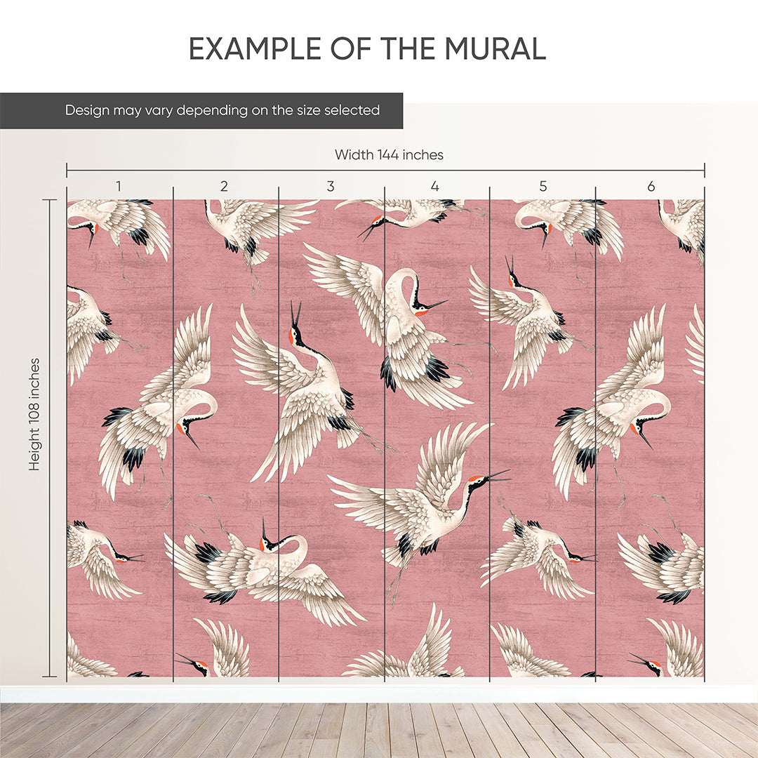 Flying Pink Japanese Cranes Wall Mural WM115