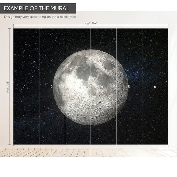 Full Moon in Galaxy Glow Wall Mural WM061 - CostaCover - Peel and stick Removable Wallpaper - abstract wallpaper - accent wallpaper - adhesive wallpaper