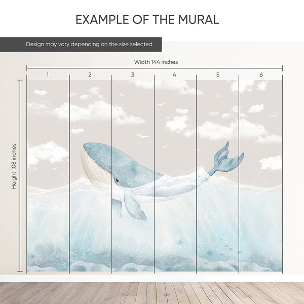 Blue Whale & Beige Sky Wall Mural SM058 - CostaCover - Peel and stick Removable Wallpaper - accent wallpaper - adhesive wallpaper - baby bedroom