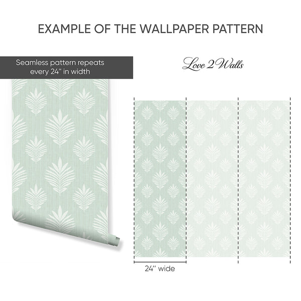Mint Green Leaf Wallpaper L032