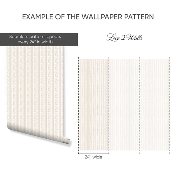 Beige Floral Stripe Wallpaper L133