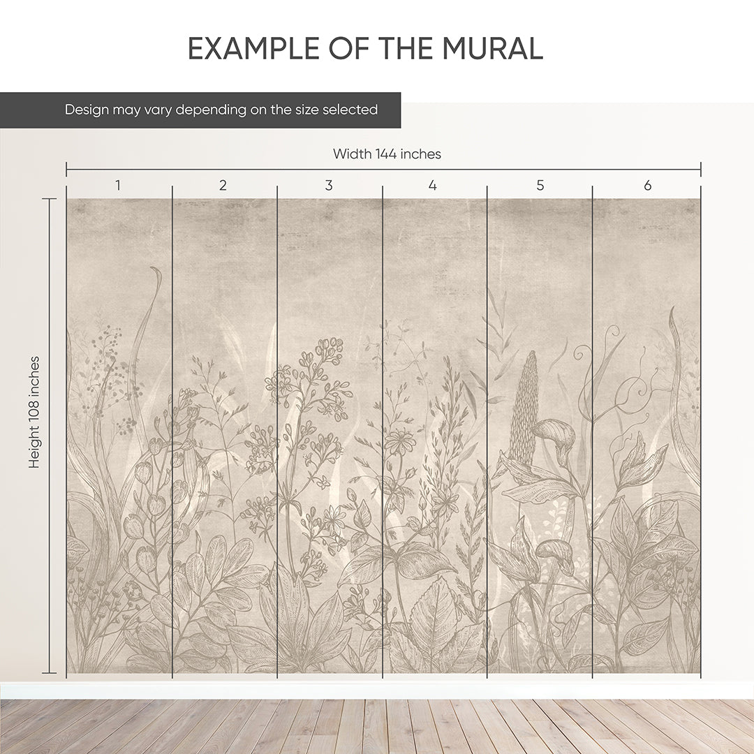 Beige Vintage Wildflowers Wall Mural CCM208