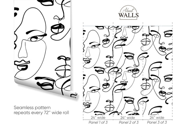 Black & White Female Faces Wallpaper A007 - CostaCover - Peel and stick Removable Wallpaper - about walls - Abstract - abstract lines