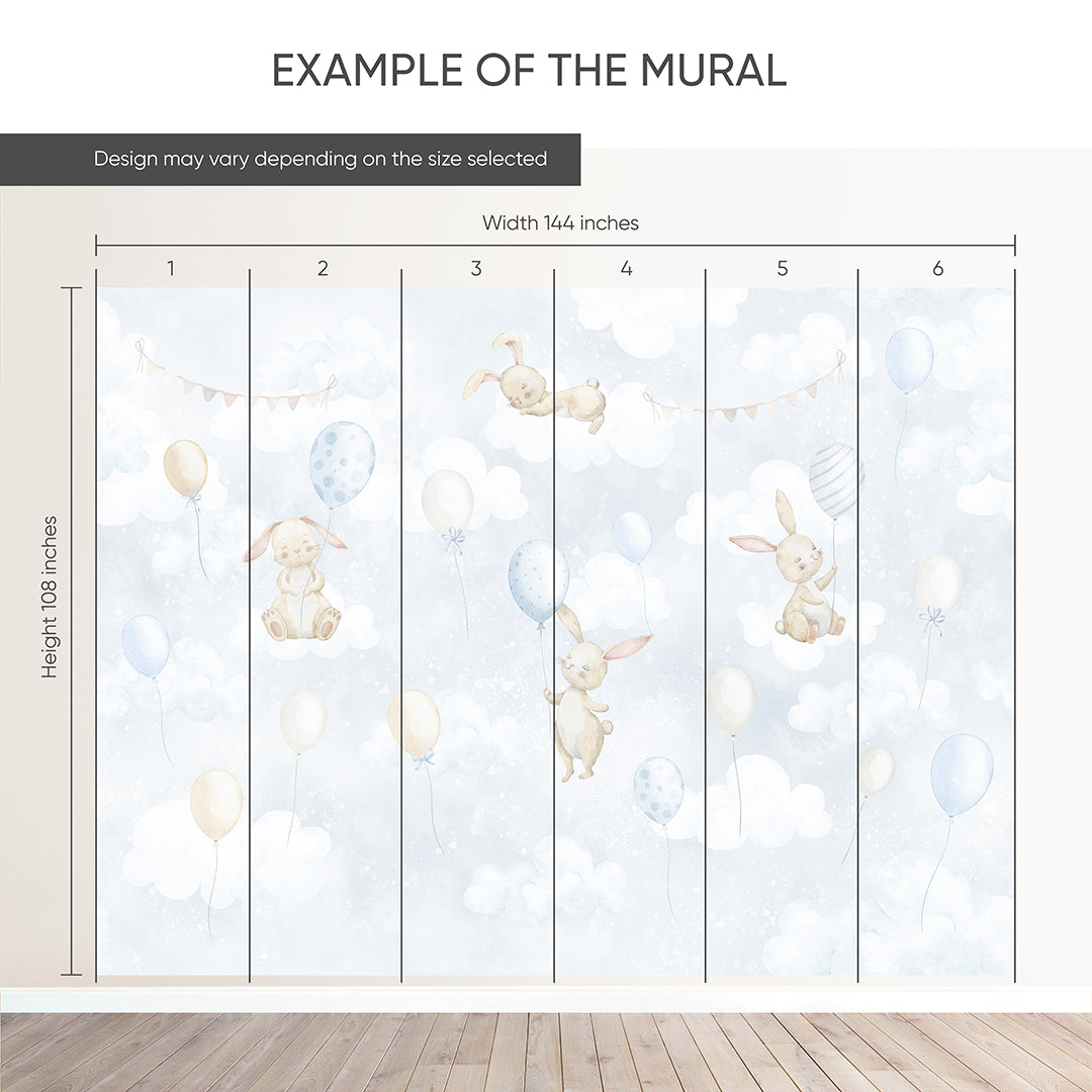 Blue Bunny & Balloons Wall Mural SM080