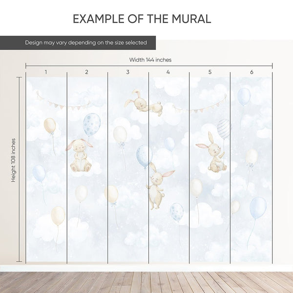 Blue Bunny & Balloons Wall Mural SM080 - CostaCover - Peel and stick Removable Wallpaper - abstract wall art - abstract wallpaper - accent wallpaper
