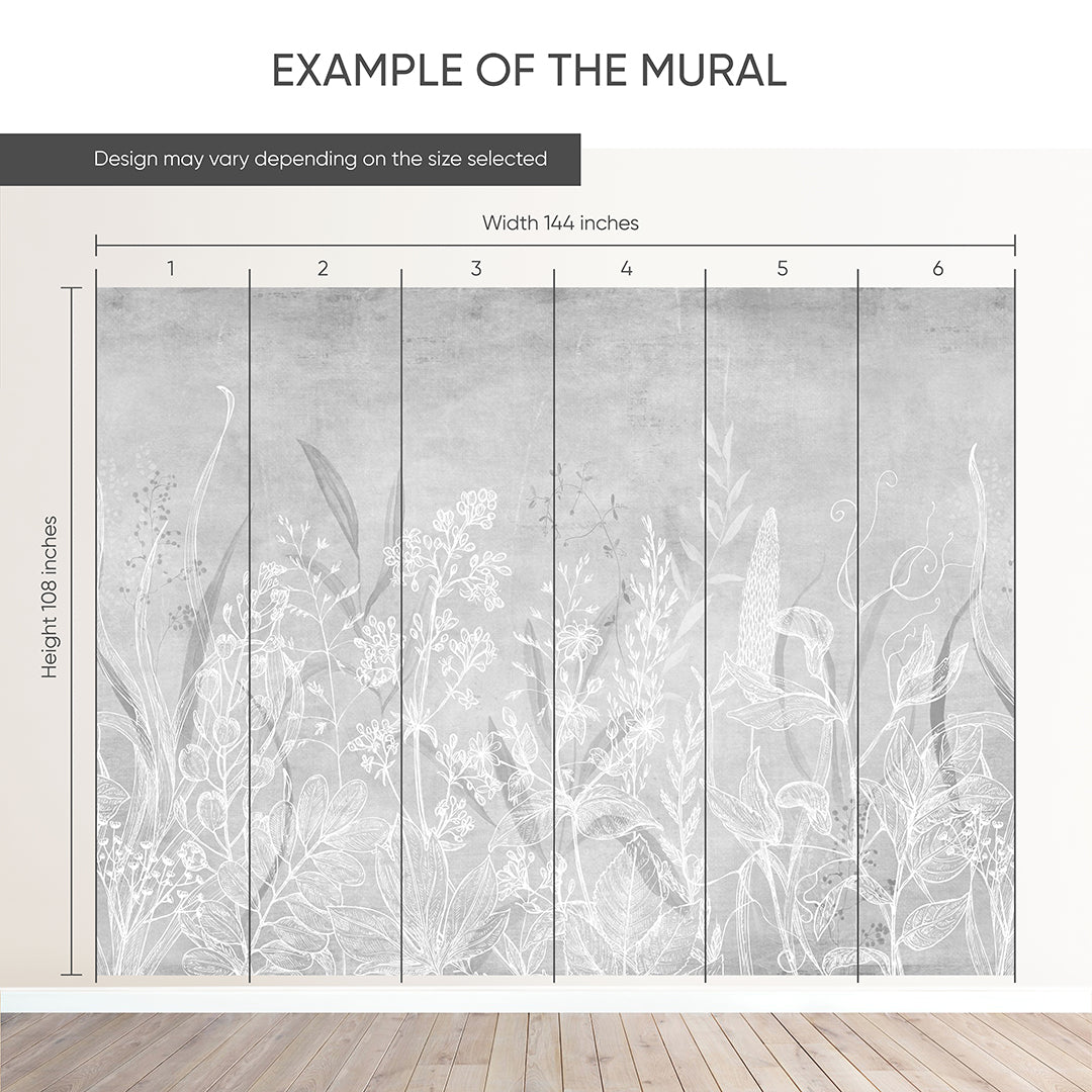 Gray Vintage Wildflowers Wall Mural CCM209