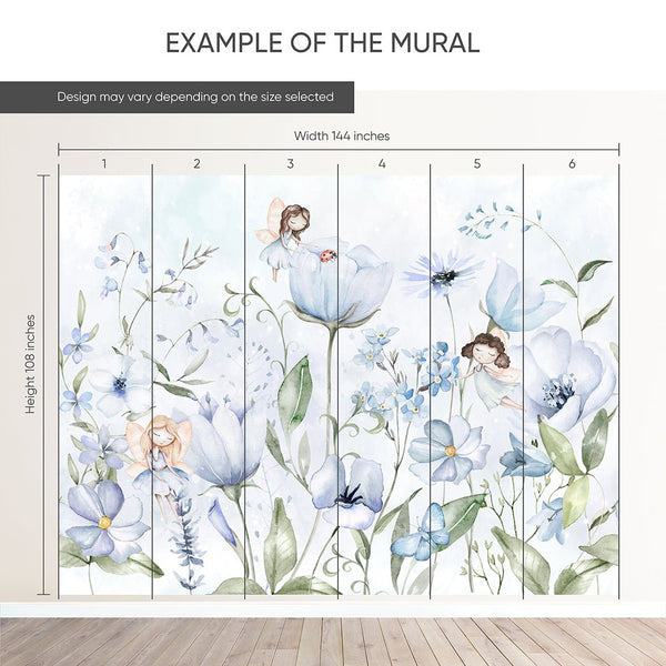 Cute Blue Flower Fairy Wall Mural SM054 - CostaCover - Peel and stick Removable Wallpaper - accent wallpaper - adhesive wallpaper - baby bedroom