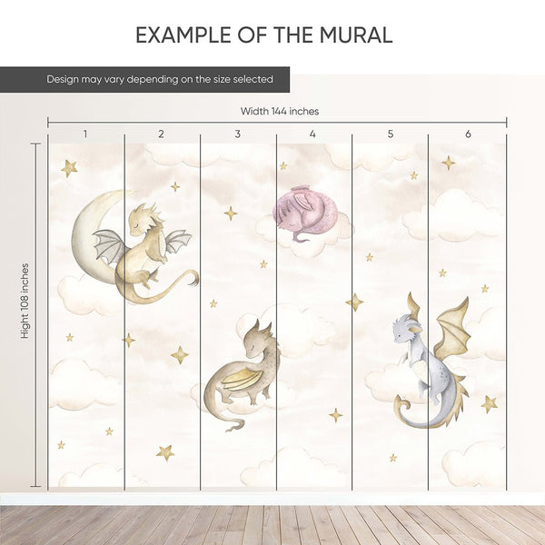 Beige Sky and Dragons Wall Mural SM033 - CostaCover - Peel and stick Removable Wallpaper - accent wallpaper - adhesive wallpaper - baby bedroom