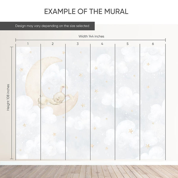 Bunny on Moon Wall Mural SM069 - CostaCover - Peel and stick Removable Wallpaper - accent wallpaper - adhesive wallpaper - animal print