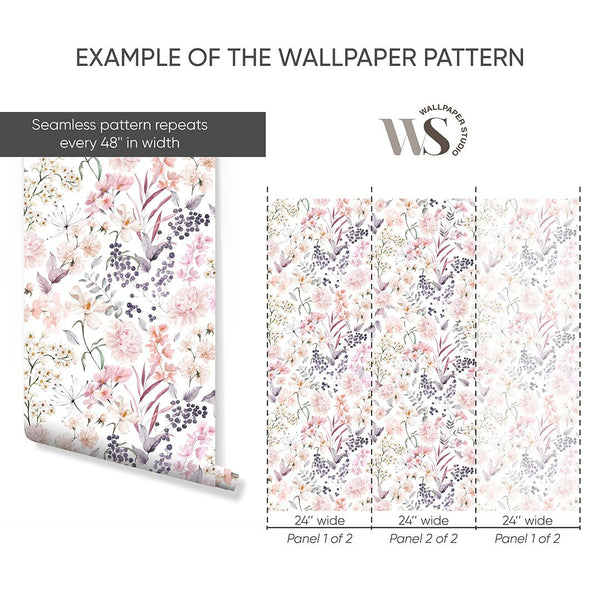 Pink Lilac Flower Bouquet Wallpaper S062 - CostaCover - Peel and stick Removable Wallpaper - accent wallpaper - adhesive wallpaper - baby bedroom