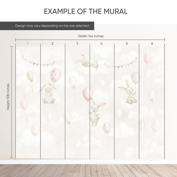 Beige Bunny & Balloons Wall Mural SM078 - CostaCover - Peel and stick Removable Wallpaper - abstract wall art - abstract wallpaper - accent wallpaper