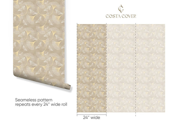 Beige Flowers & Butterflies Grasscloth Wallpaper CG013 - CostaCover - Traditional Wallpaper - bathroom wallpaper - bedroom wallpaper - beige