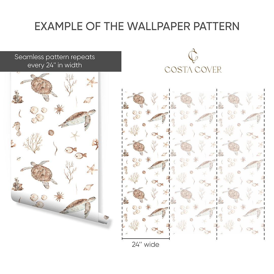 Beige Brown Turtles Wallpaper CC355