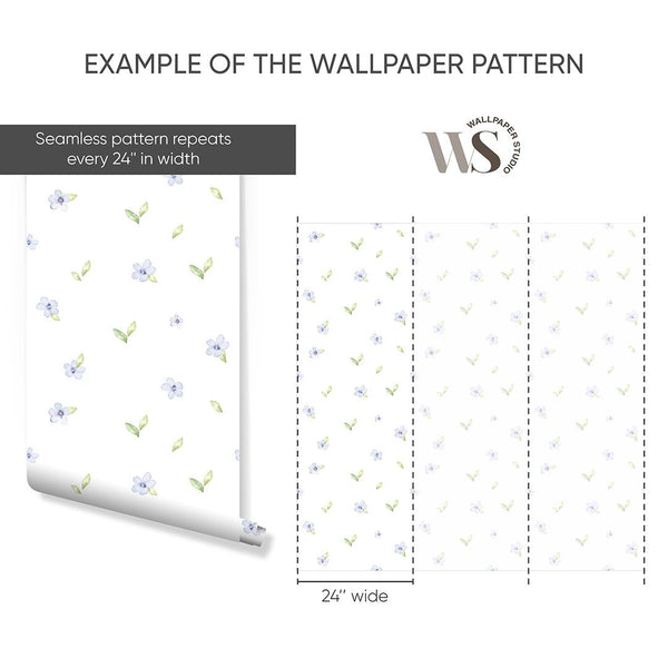 Blue Petite Flowers Wallpaper S066 - CostaCover - Peel and stick Removable Wallpaper - abstract floral - accent wallpaper - adhesive wallpaper