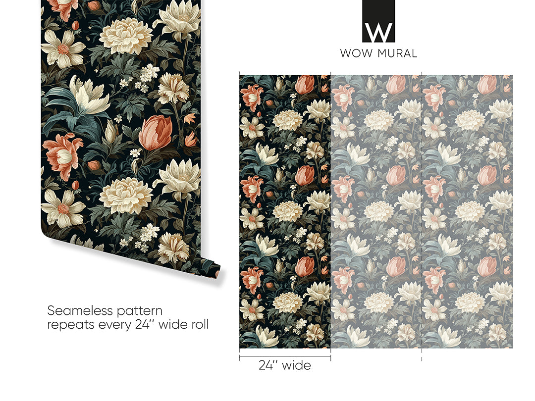 Dark Floral Wallpaper W143
