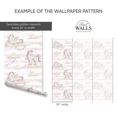 Pink Unicorns & Stripes Wallpaper A040