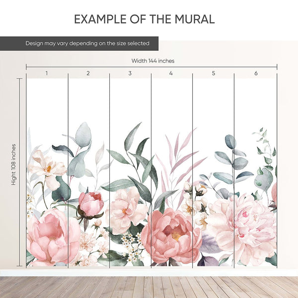 Pastel Pink Green Floral Wall Mural SM024 - CostaCover - Peel and stick Removable Wallpaper - accent wallpaper - adhesive wallpaper - baby bedroom