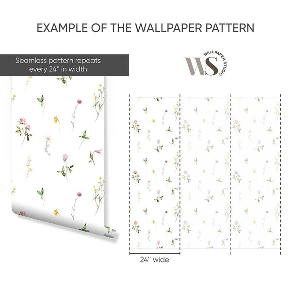 Colored Petite Wildflowers Wallpaper S068 - CostaCover - Peel and stick Removable Wallpaper - accent wallpaper - adhesive wallpaper - baby bedroom