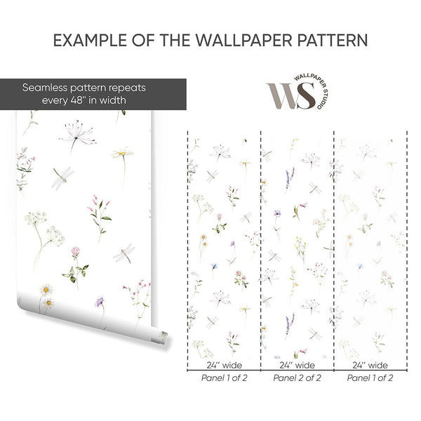 Floral Garden Wildflowers Wallpaper S069 - CostaCover-Peel and stick Removable Wallpaper-accent wallpaper-adhesive wallpaper-baby bedroom