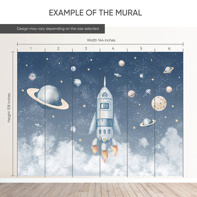 Blue Spaceship & Planets Wall Mural SM090