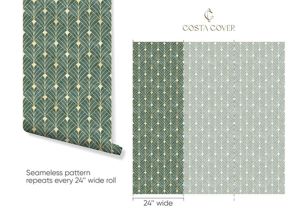 Green Art Deco Wallpaper CC336 - CostaCover - Peel and stick Removable Wallpaper - abstract wall art - abstract wallpaper - accent wallpaper