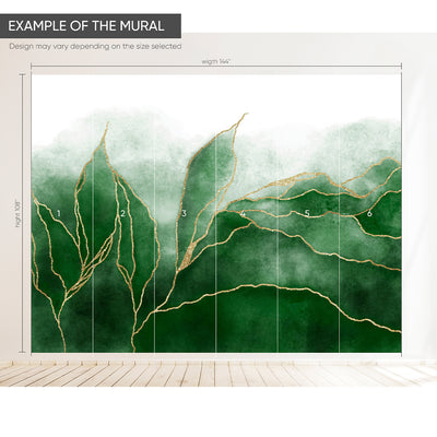 Green Gold Leaves Wall Mural CCM014