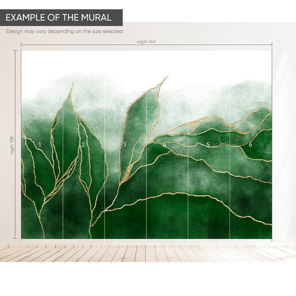 Green Gold Leaves Wall Mural CCM014 - CostaCover - Peel and stick Removable Wallpaper - Abstract - abstract lines - abstract wall art