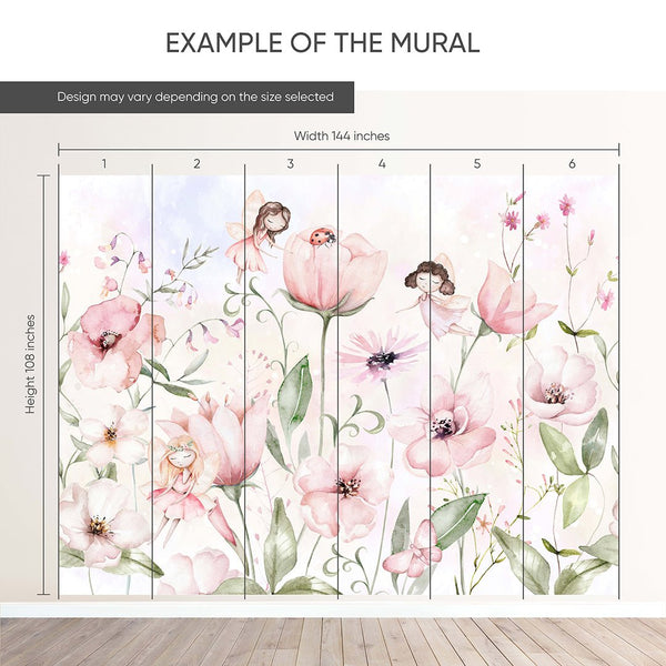 Cute Pink Flower Fairy Wall Mural SM053 - CostaCover - Peel and stick Removable Wallpaper - accent wallpaper - adhesive wallpaper - baby bedroom