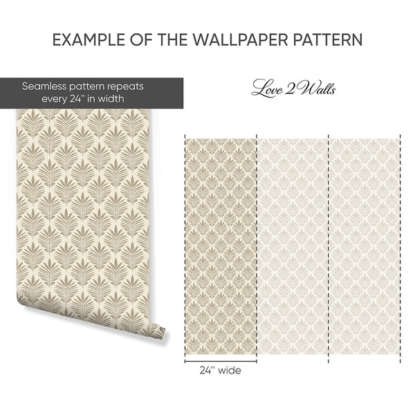Beige Taupe Botanical Leaf Wallpaper L036