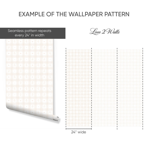 Beige Plaid Floral Wallpaper L145