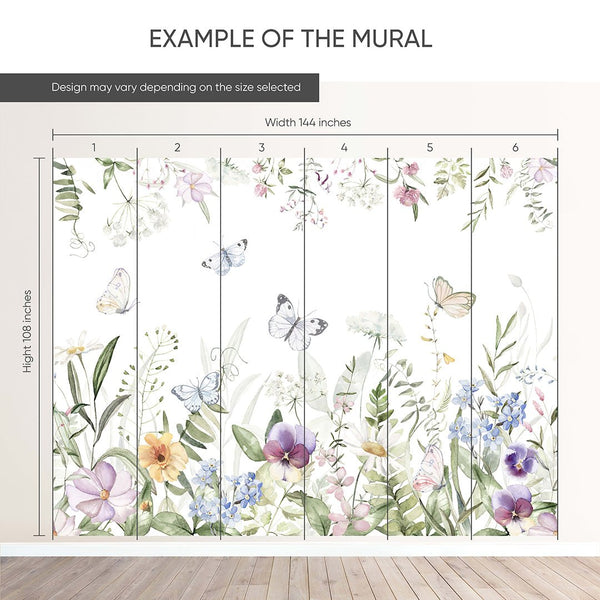 Wildflowers and Butterflies Wall Mural SM041 - CostaCover - Peel and stick Removable Wallpaper - accent wallpaper - adhesive wallpaper - baby bedroom