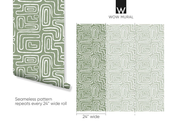 Olive Boho Line Wallpaper W009 - CostaCover - Peel and stick Removable Wallpaper - Abstract - abstract lines - abstract wall art