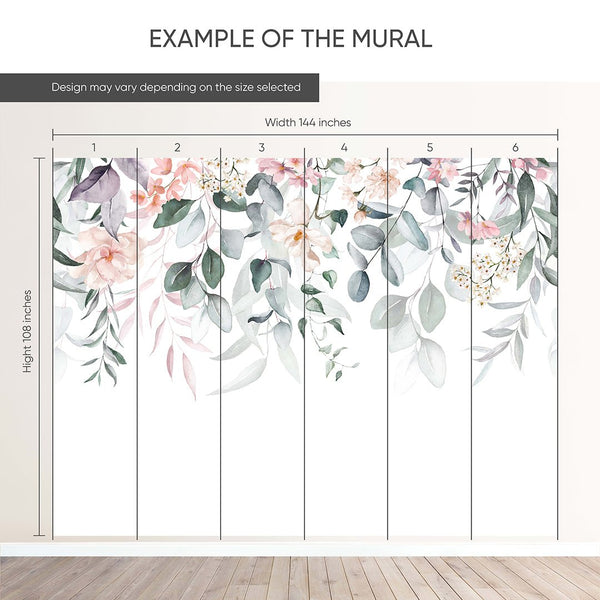 Pink Hanging Flowers and Leaves Wall Mural SM022 - CostaCover - Peel and stick Removable Wallpaper - accent wallpaper - adhesive wallpaper - bathroom wallpaper